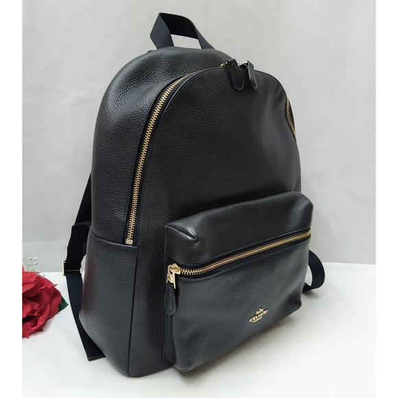 Coach Black Pebbled Leather Zipper Pocket Top Handle Backpack main image 15